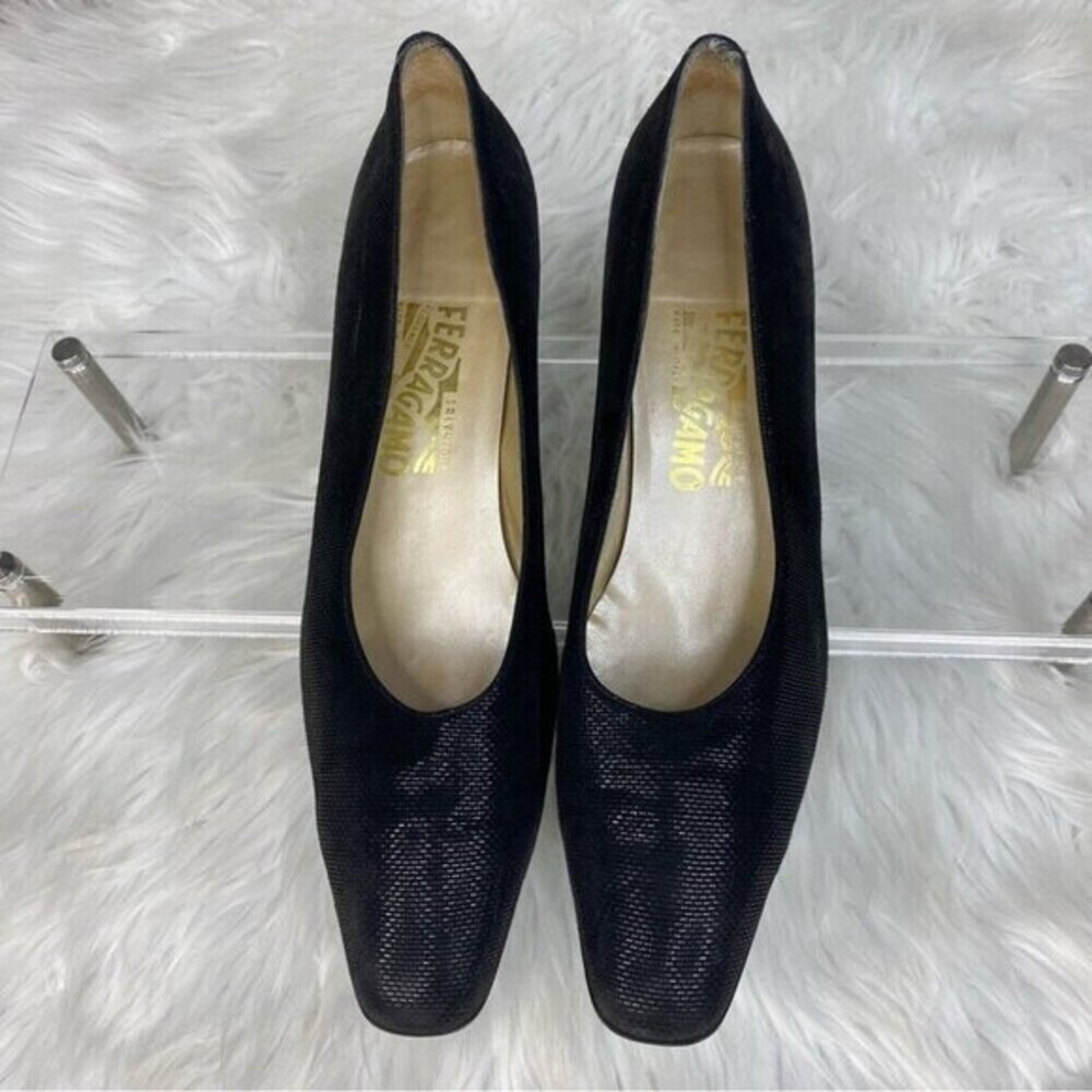 Salvatore Ferragamo Womens‎ Black Metallic Kitten Heel Pumps DG77278 Size 10.5 A